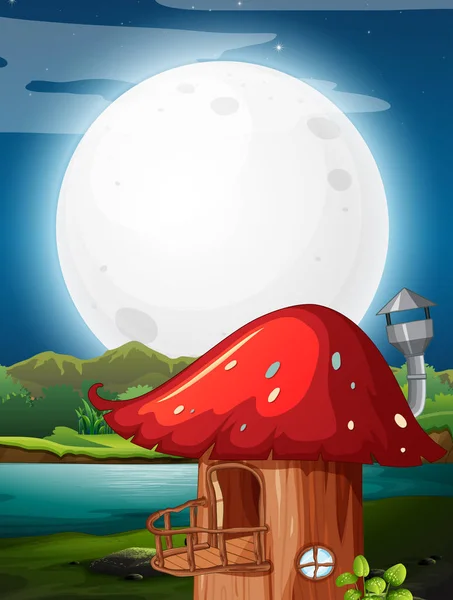 Mushroom House Night Illustration — Stock Vector