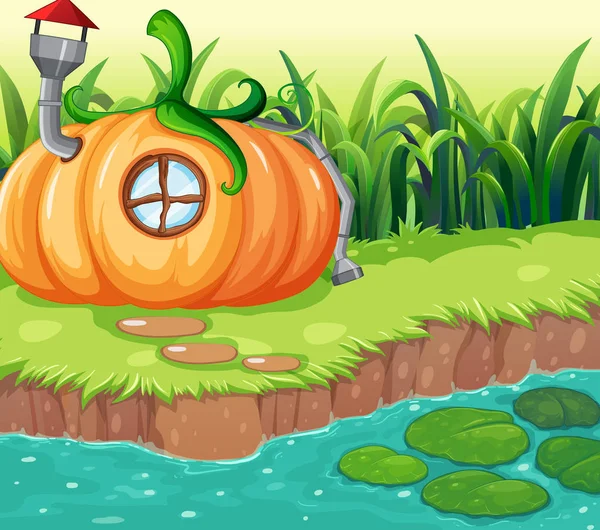 Enchanted Pumpkin House Nature Illustration — Stock Vector