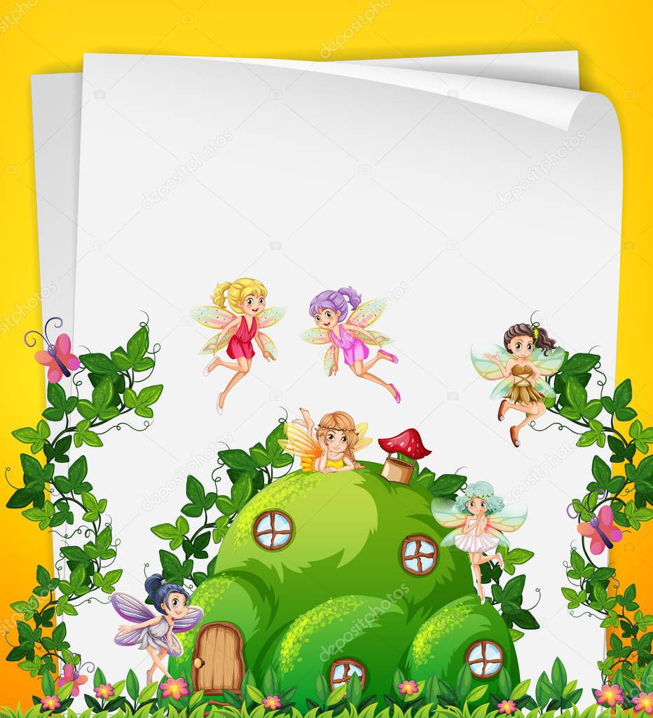 Fairy at the hill house template illustration