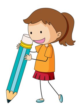 Kalem illüstrasyon tutan kız doodle