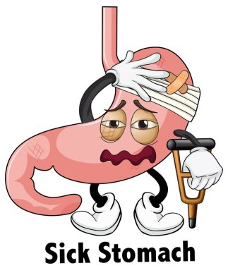 Beyaz arka plan illüstrasyon hasta karnına