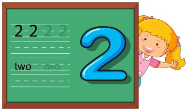 İki kara tahta resimde gösterilen kız numara