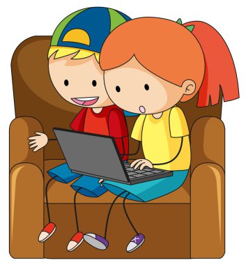 Çocuklar bilgisayar illüstrasyon oyun doodle