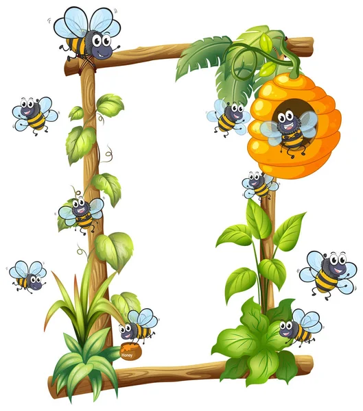 Bee Wooden Frame Illustration — Stock Vector