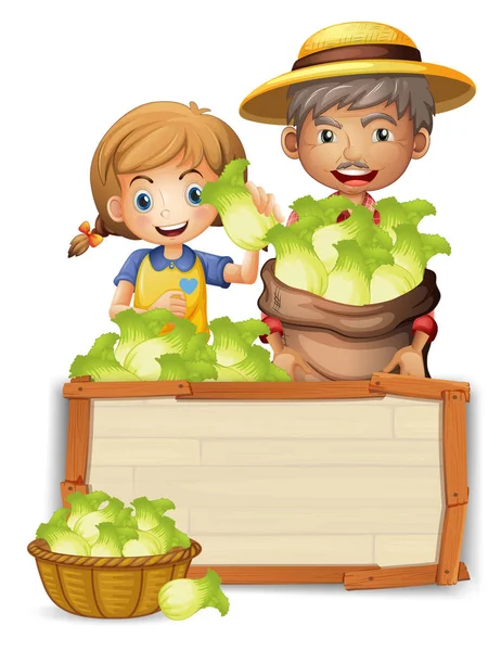 Farmer Lettuce Wooden Board Illustration — Stock Vector