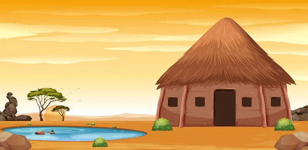 Una Cabaña Africana Desierto Ilustración — Vector de stock