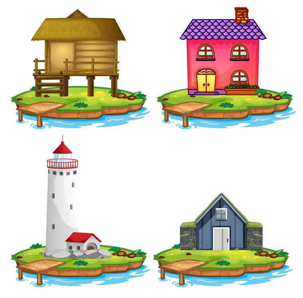 Ensemble Différentes Maisons Sur Île Illustration — Image vectorielle