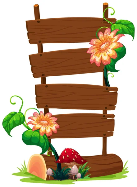 Holzbanner Mit Blumen Illustration — Stockvektor