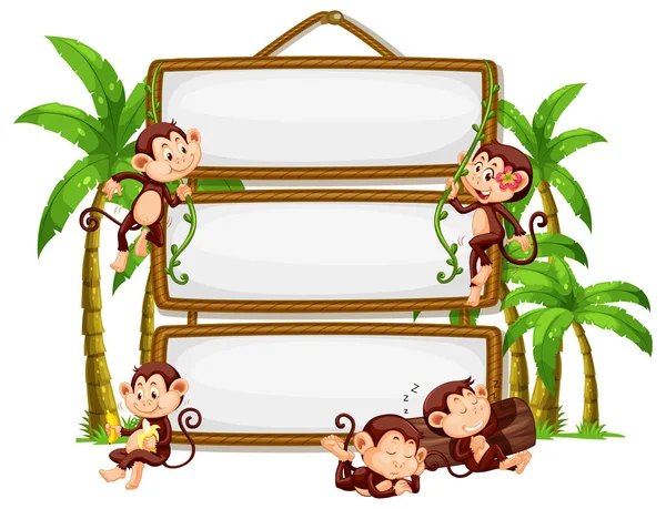 Scimmia Con Cartello Sfondo Bianco Illustrazione — Vettoriale Stock