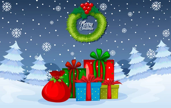 Kerst Cadeau Winter Sjabloon Illustratie — Stockvector