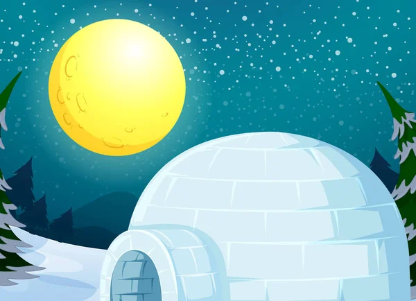 Igloo Ilustração Paisagem Inverno — Vetor de Stock