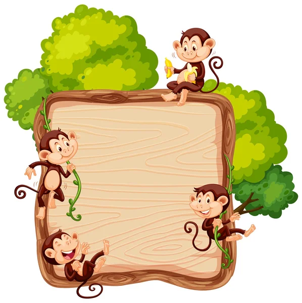 Monkey Wooden Board Illustration — Stock Vector