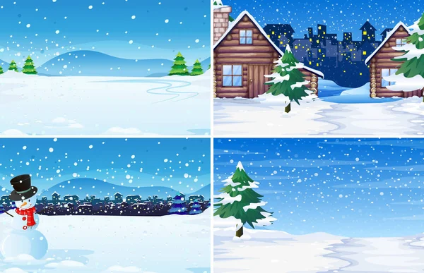 Set Von Winter Freien Hintergrund Illustration — Stockvektor