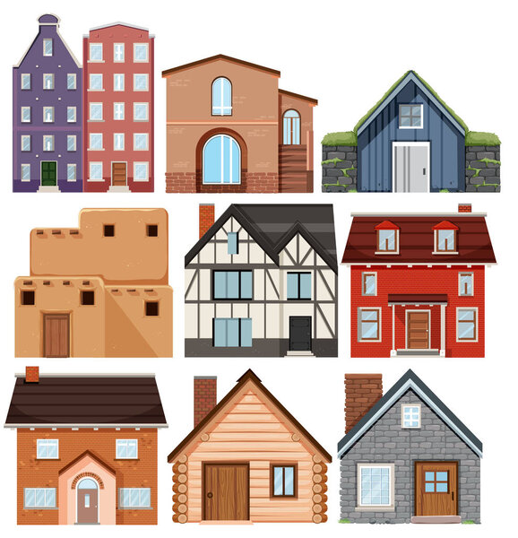 Set of different culture houses illustration