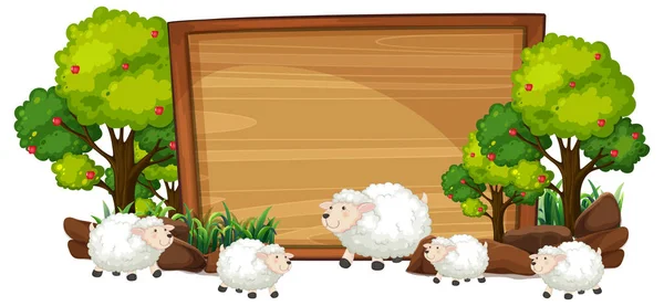 Sheep Wooden Banner Illustration — Stock Vector