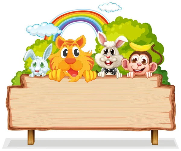 Muitos Animais Woodenboard Ilustração — Vetor de Stock