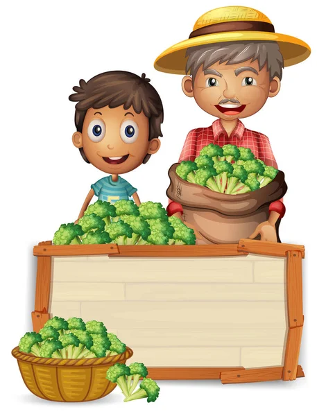 Agricultor Segurando Brócolis Ilustração Banner —  Vetores de Stock