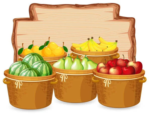 Many Fruit Wooden Board Illustration — Stock Vector