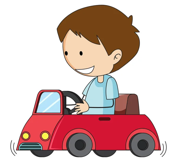 Doodle Boy Drive Toy Car Illustration — Stock Vector