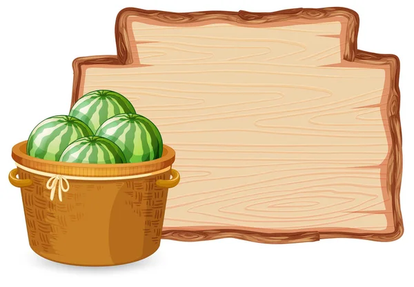 Watermeloen Houten Plank Illustratie — Stockvector