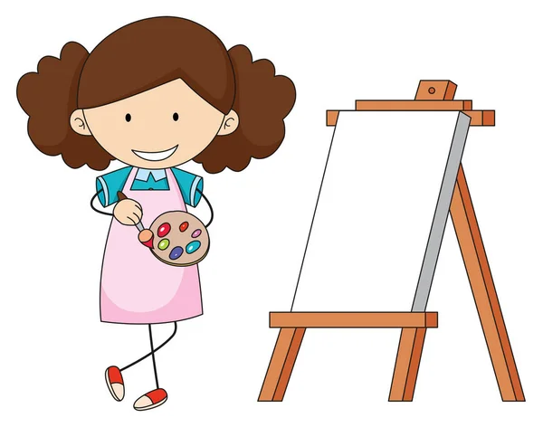 Doodle Umělec Dívka Malba Ilustrace — Stockový vektor