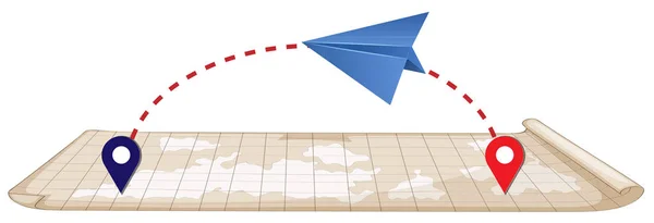 Papírové Letadlo Mapa Ilustrace — Stockový vektor