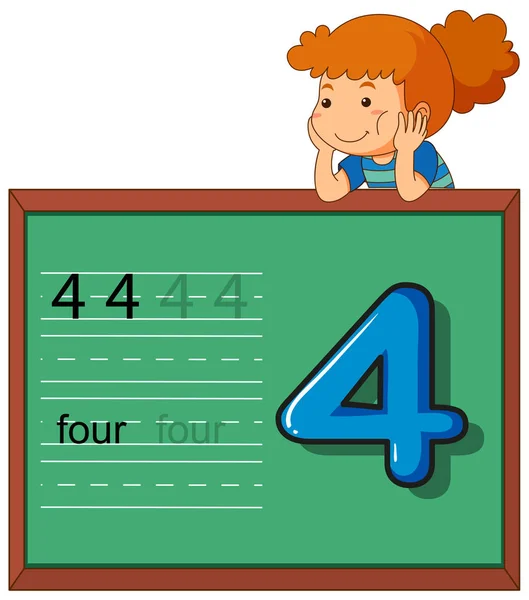Girl Showing Number Four Chalkboard Illustration — Stock Vector