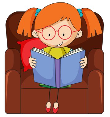 Kitap Illustration okuma kız doodle