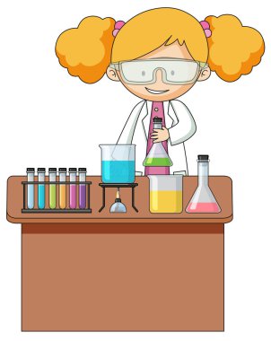 Kız deney laboratuvarı çizimde