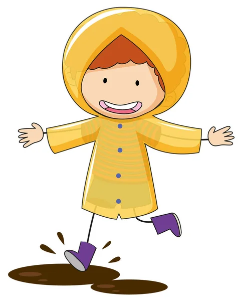 Enfant Doodle Portant Une Illustration Imperméable — Image vectorielle