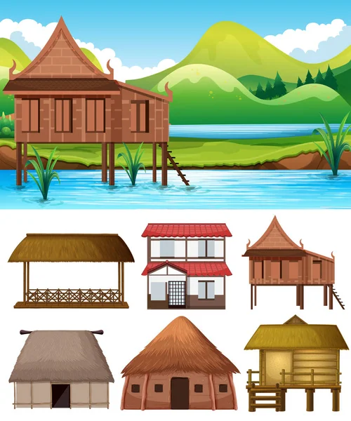 Set Different House Illustration — Stock Vector