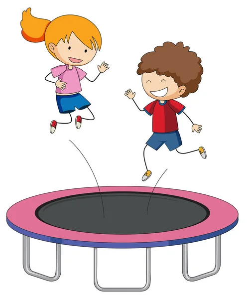 Niños Saltando Ilustración Trampolín — Vector de stock