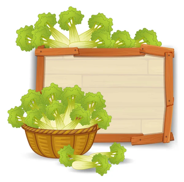 Basket Celery Wooden Banner Illustration — Stock Vector