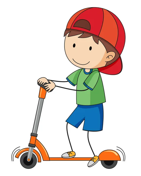 Doodle Menino Jogando Pontapé Scooter Ilustração — Vetor de Stock