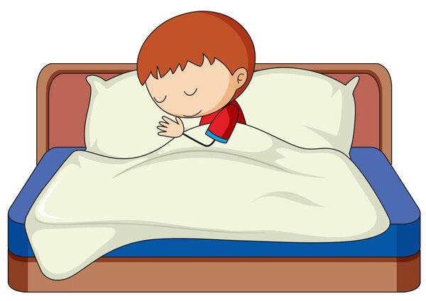 A boy sleeping on the bed illustration
