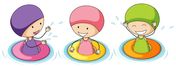 Doodle Kids Playing Water Illustration — Stock Vector