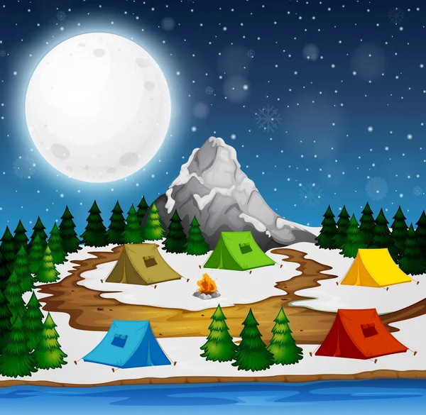 Een Camping Bij Nacht Illustratie — Stockvector