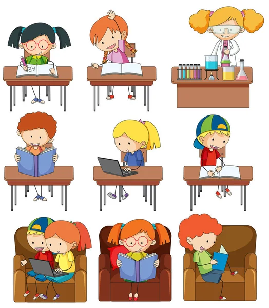 Kinder Studieren Illustration — Stockvektor