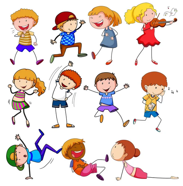 Doodle Children Different Activity Illustration — Stock Vector