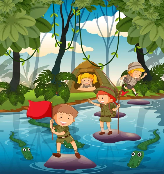 Camping kids in the nature illustration