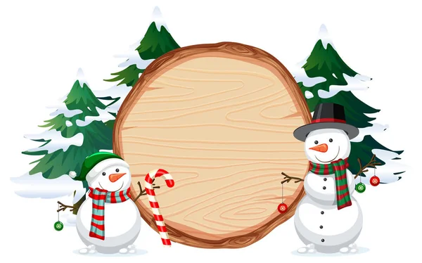 Bonhomme Neige Sur Une Bannière Bois Illustration — Image vectorielle