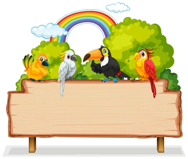 Many Bird Wooden Banner Illustration — Stock Vector