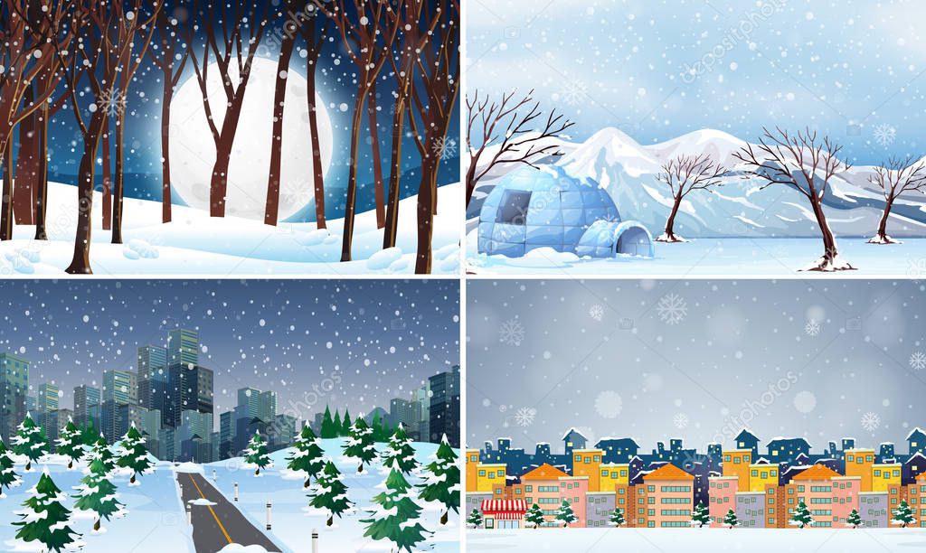 Set of cold winter background illustration