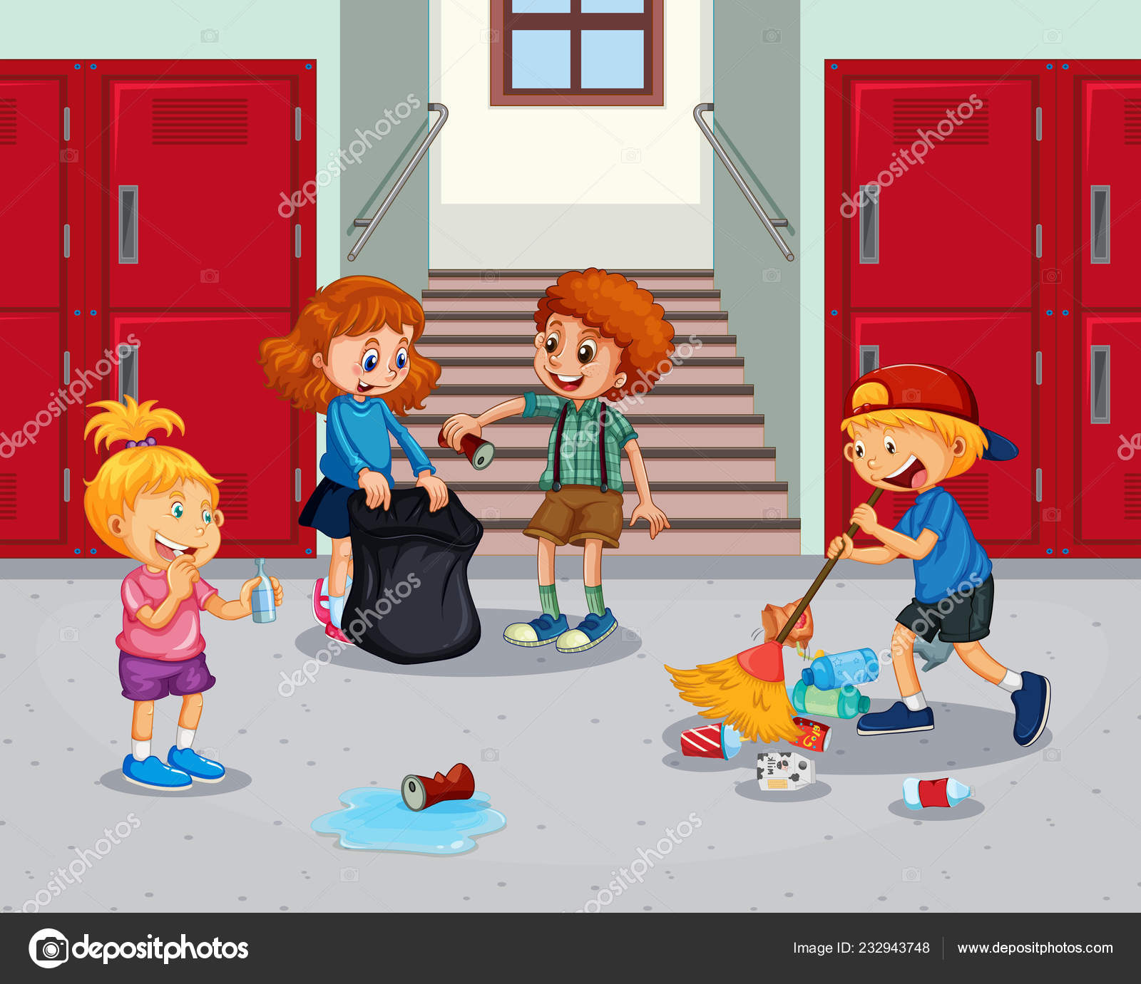 Student Cleaning School Hallway Illustration Stock Vector Image by  ©interactimages #232943748