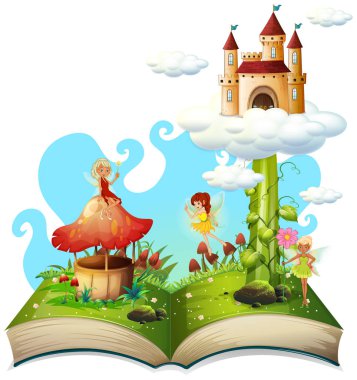 Açık kitap masal Tema illüstrasyon