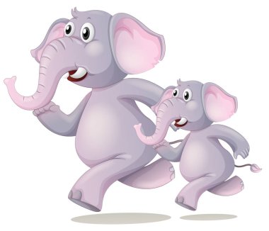 Beyaz üzerinde çalışan fil resimde arka plan