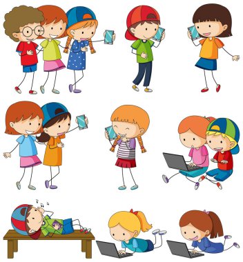 Beyaz illüstrasyon karalama çocuklar faaliyetleri