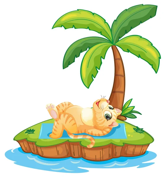 Gato Relajarse Isla Ilustración — Vector de stock