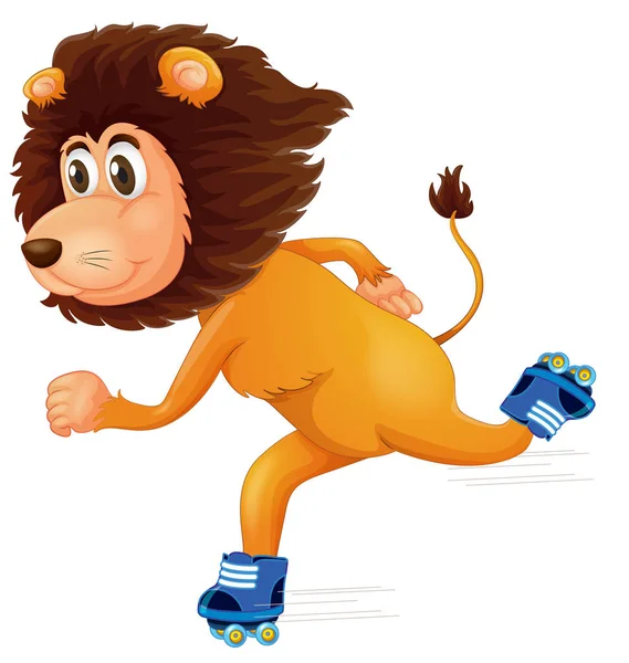 Lion Ice Skating Illustration — Stock Vector
