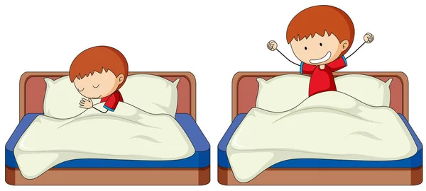 Conjunto Niño Dormir Despertar Ilustración — Vector de stock